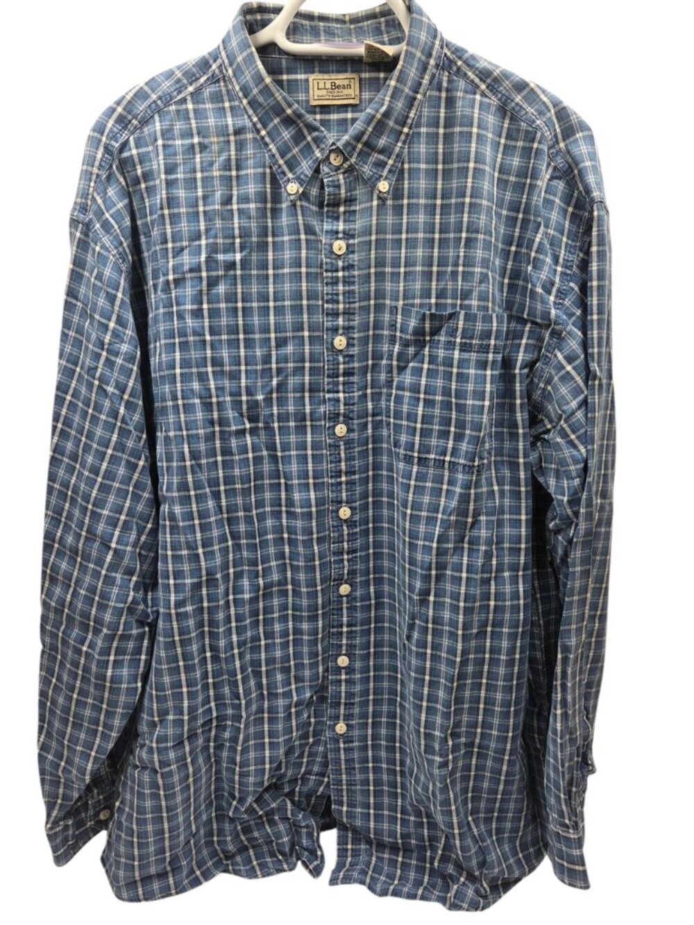 LL Bean Men's XL Tall Long Sleeve Button Down Plaid Shirt Vintage Hong Kong